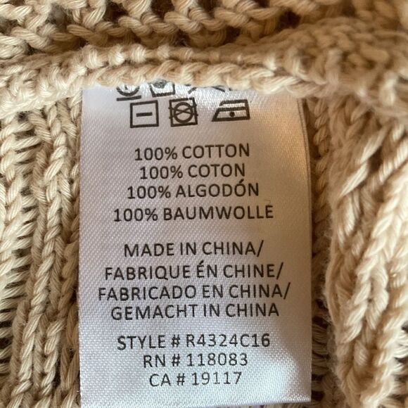 Minnie Rose Cotton Sweater with Open Shoulder, Cable & Open Stitch Detail. Lg. - Picture 7 of 7